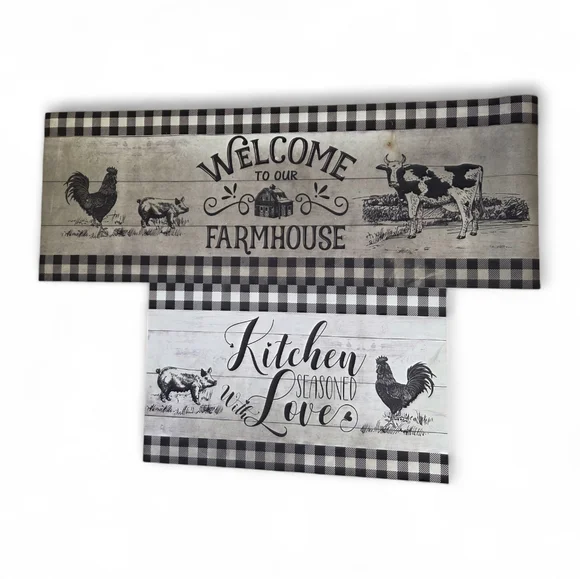 Farmhouse Buffalo Check Kitchen Floor Mats Barn Farm Animals - Picture 9 of 9